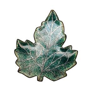 Vintage Maple Leaf Brooch Green Silver Tone Enamel Signed 1.75" X 1.5"